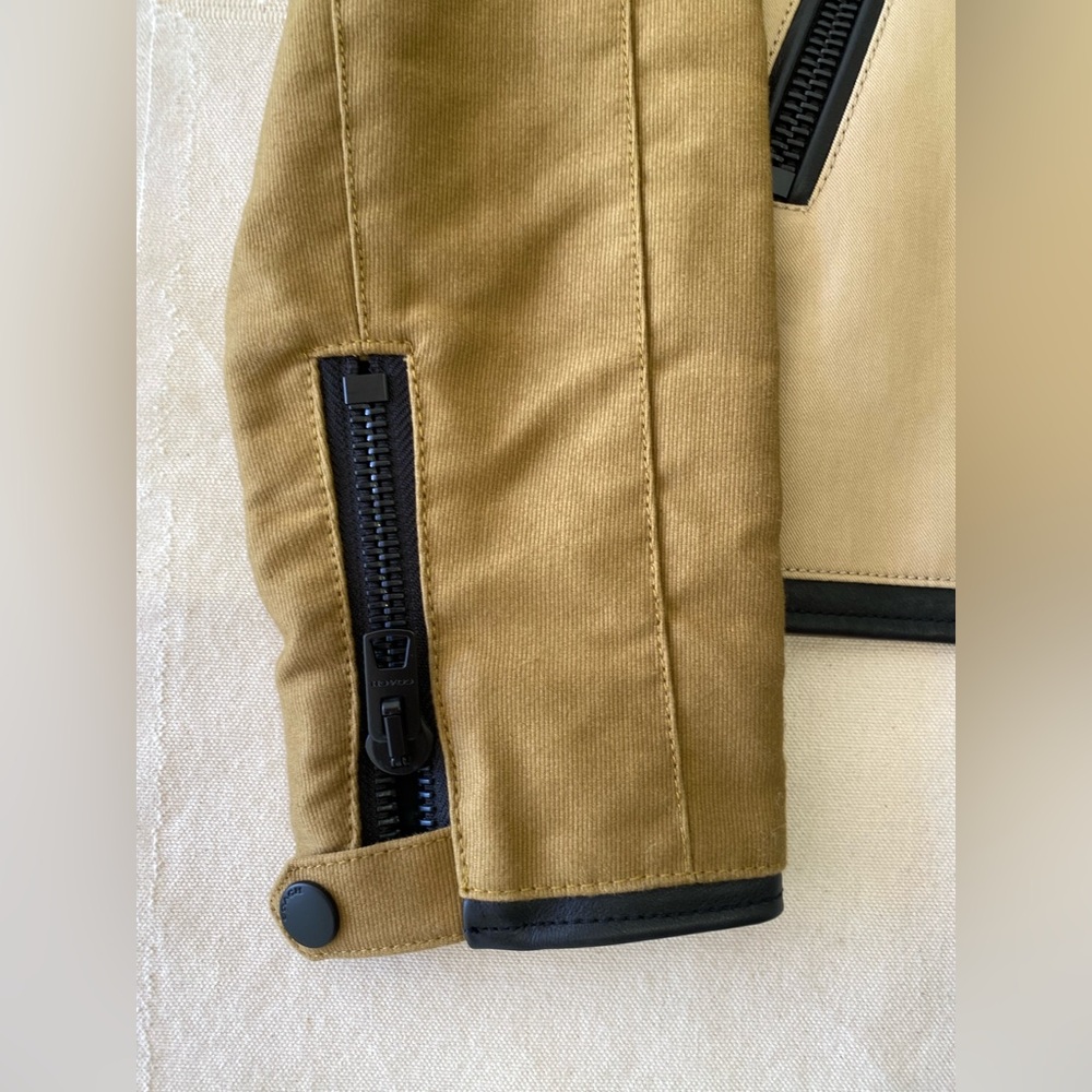 Coach Outlet Tan Black Trim Moto Style Utility Zip Front Jacket Luxury Casual XS - Picture 5 of 13